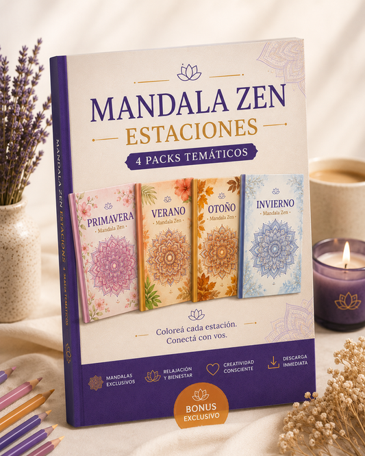 Mandala Zen: Las 4 Estaciones — Libro de mandalas para colorear por estación del año